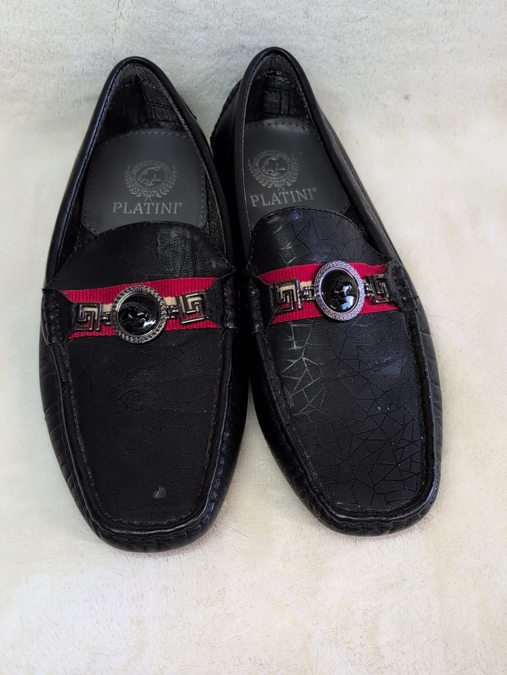 Platini Men's Black Slip-On Loafers with Red Accent